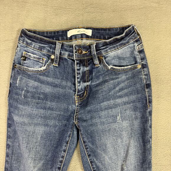 KanCan Distressed‎ Skinny Jeans Junior Women Blue Fringed Whisker 5/ 26 - Picture 1 of 10